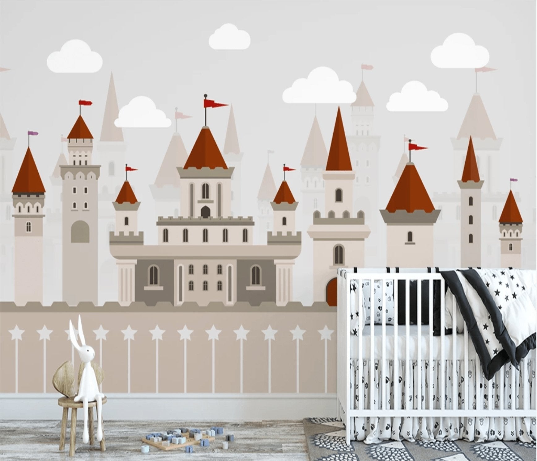Papier peint enfant château princesse & prince - papier peint sur mesure francais - muralconcept