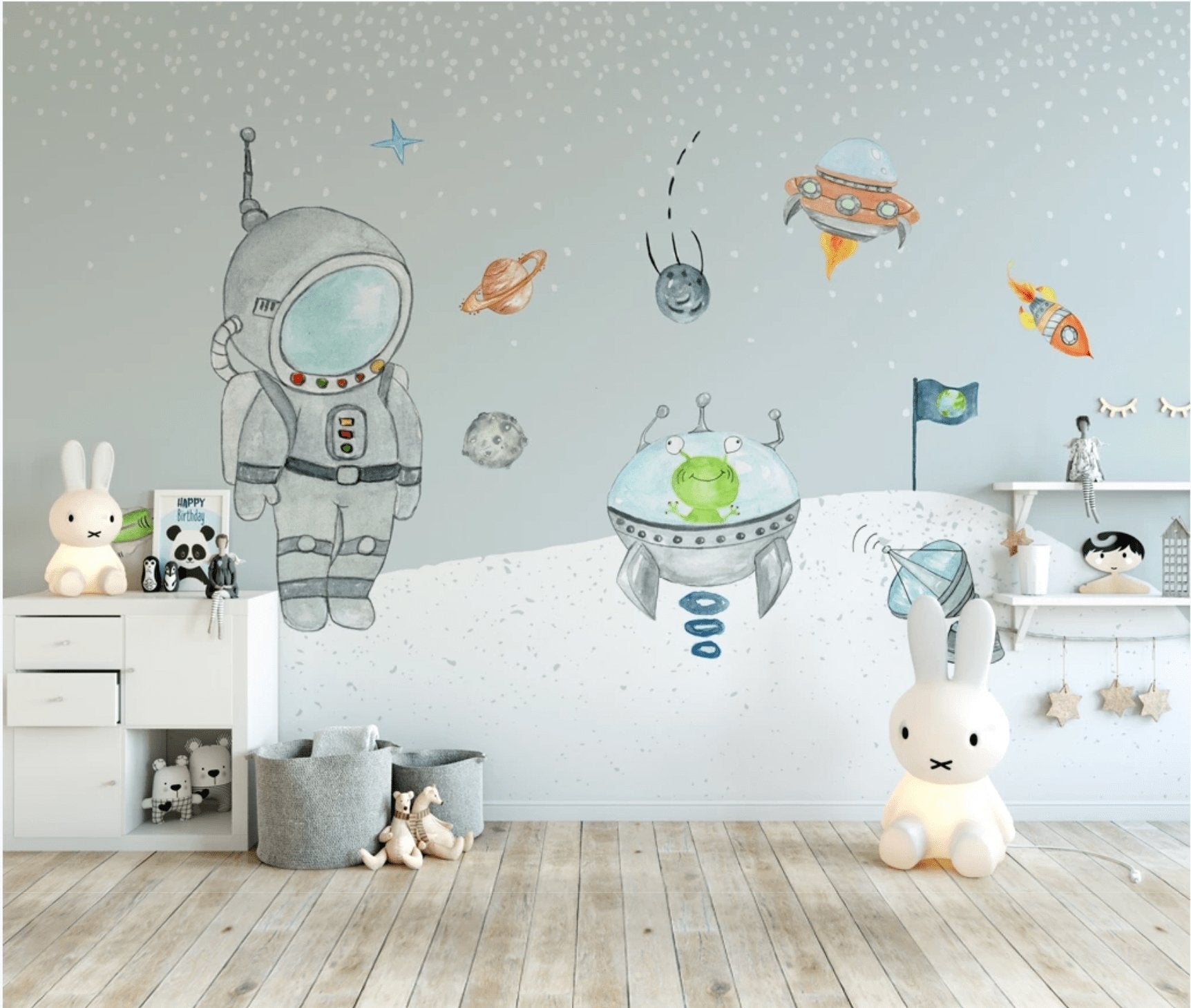Papier peint enfant cosmonaute espace fusée - papier peint sur mesure francais - muralconcept
