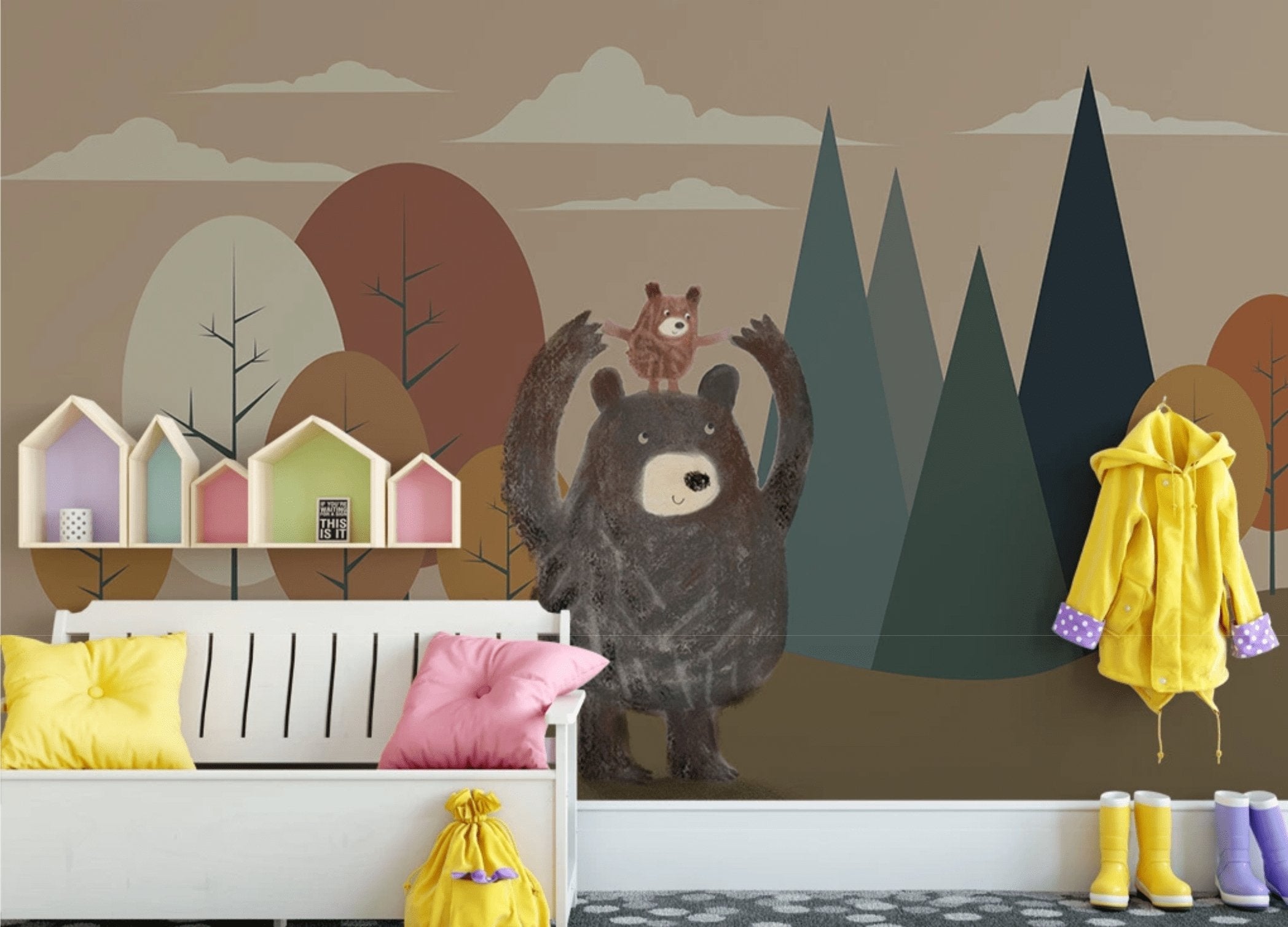 Papier peint enfant ours brun - papier peint sur mesure francais - muralconcept