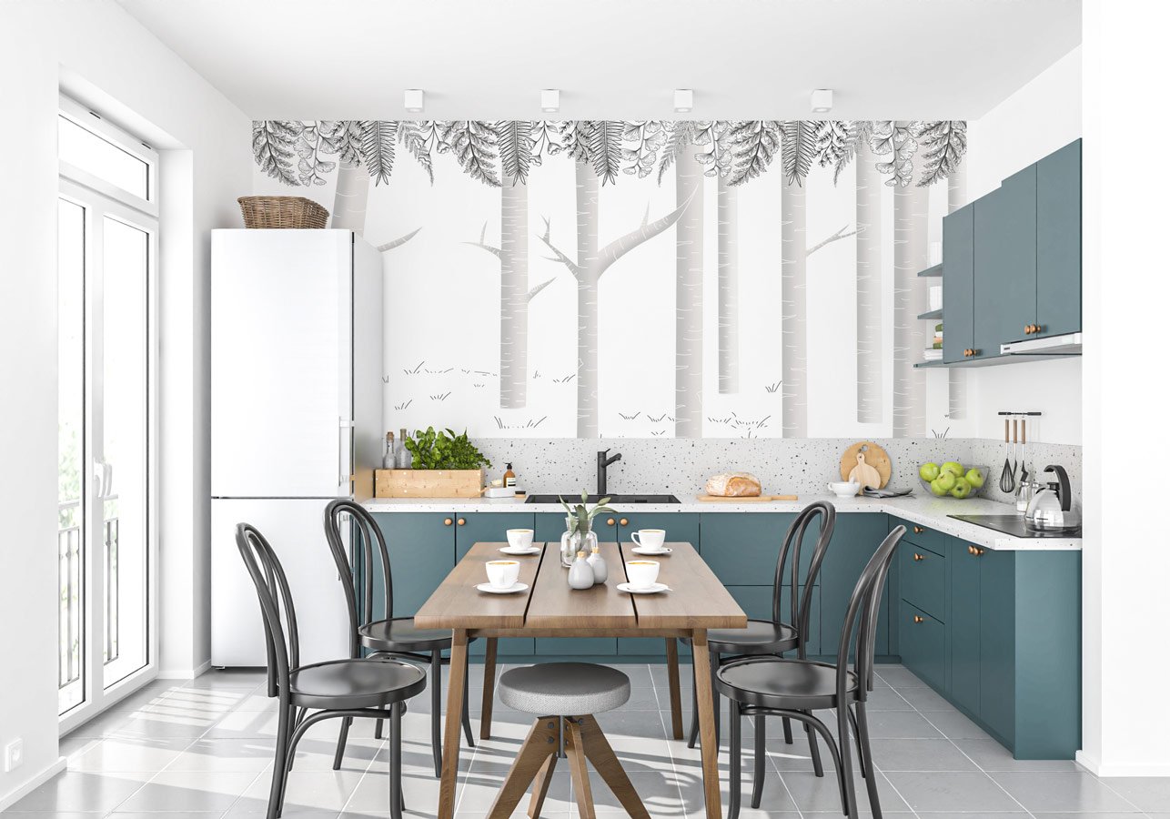 Papier peint forêt bouleau gris - papier peint sur mesure francais - muralconcept