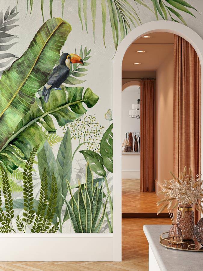 Papier peint Jungle oiseau exotique - papier peint sur mesure francais - muralconcept