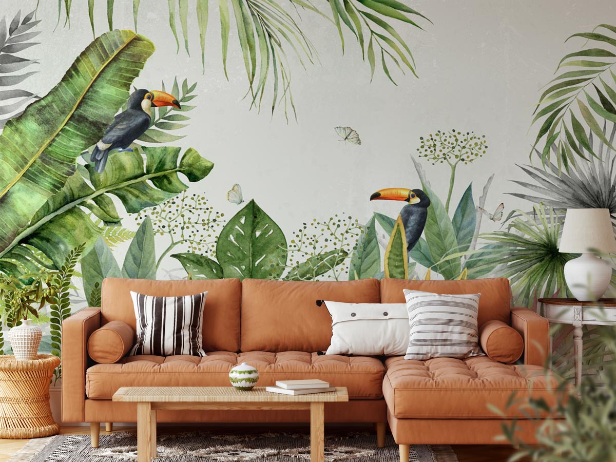 Papier peint Jungle oiseau exotique - papier peint sur mesure francais - muralconcept