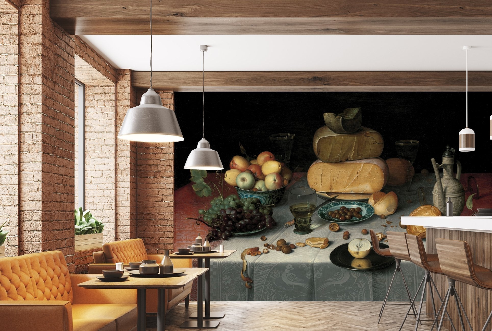 Papier peint nature morte fruits et fromages - papier peint sur mesure francais - muralconcept