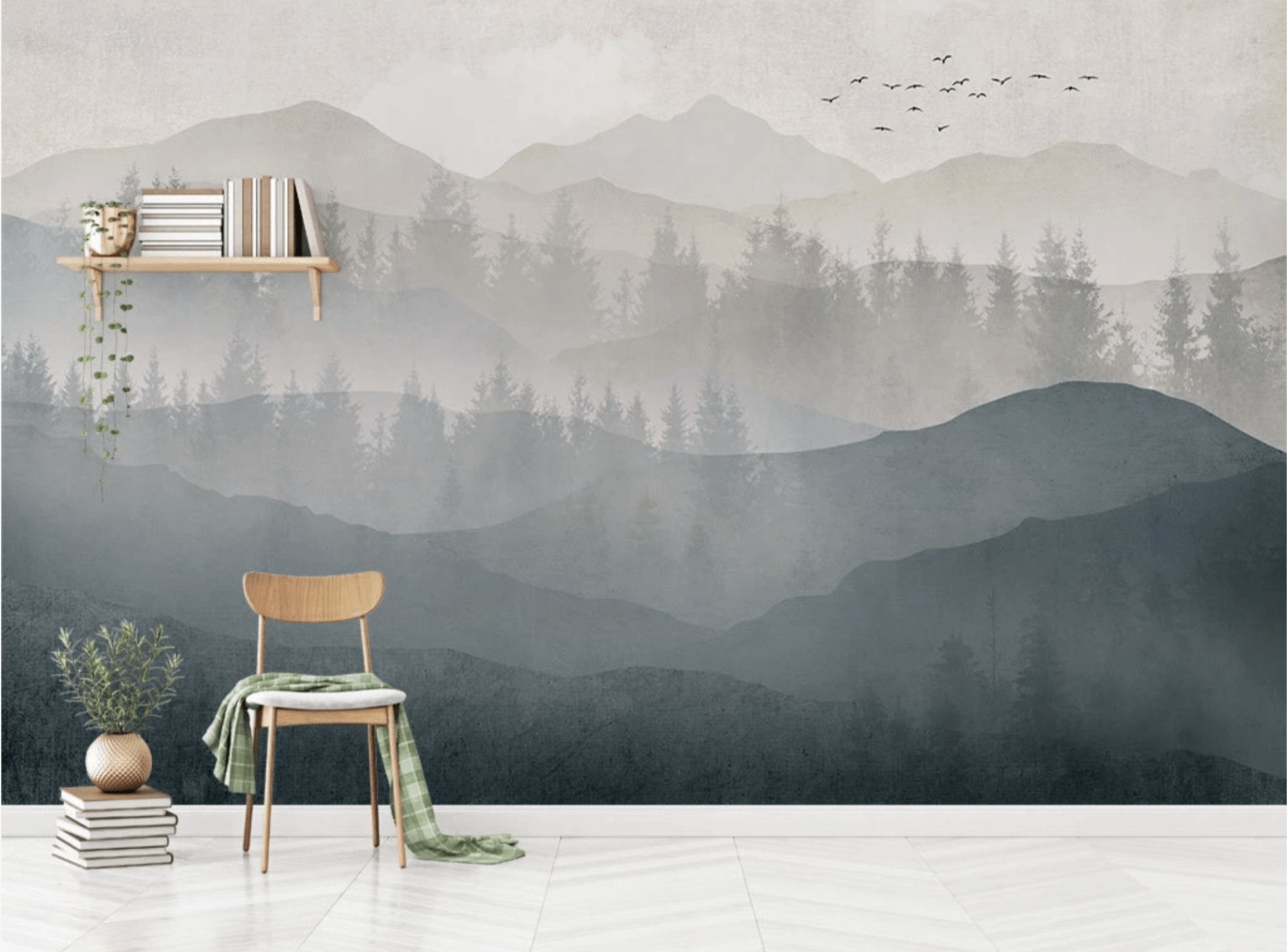 Papier peint panorama nature noir et blanc - papier peint sur mesure francais - muralconcept