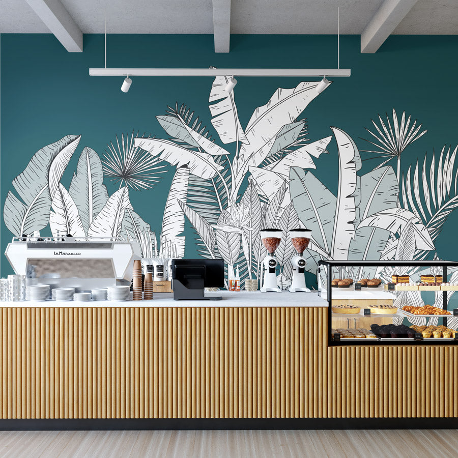 Papier peint panoramique botanic leaf vert - papier peint sur mesure francais - muralconcept