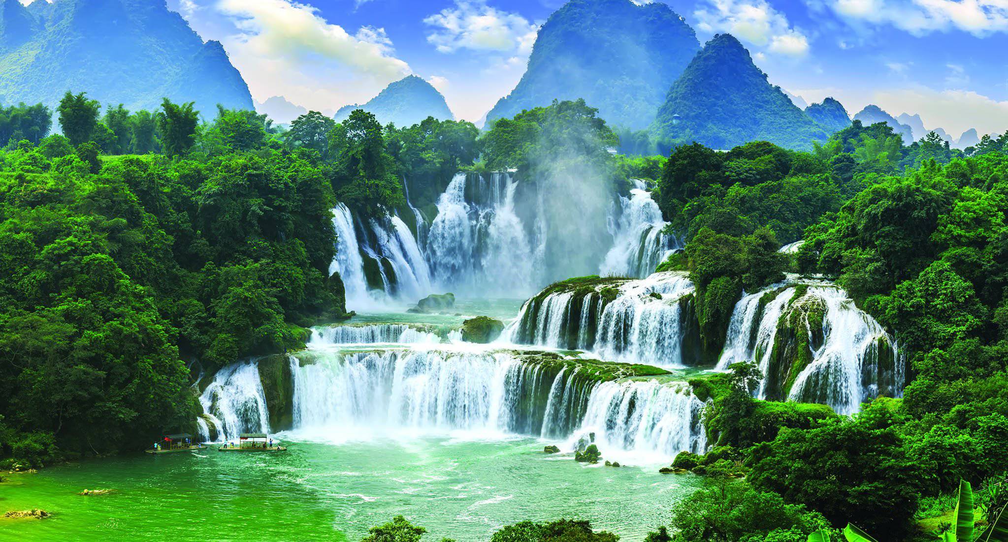 Papier peint panoramique chutes en cascade - papier peint sur mesure francais - muralconcept