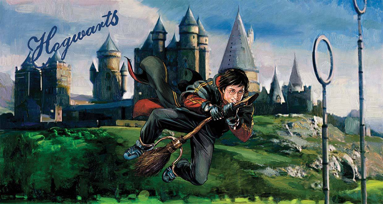 Papier peint panoramique Harry Potter match de quidditch peinture - papier peint sur mesure francais - muralconcept