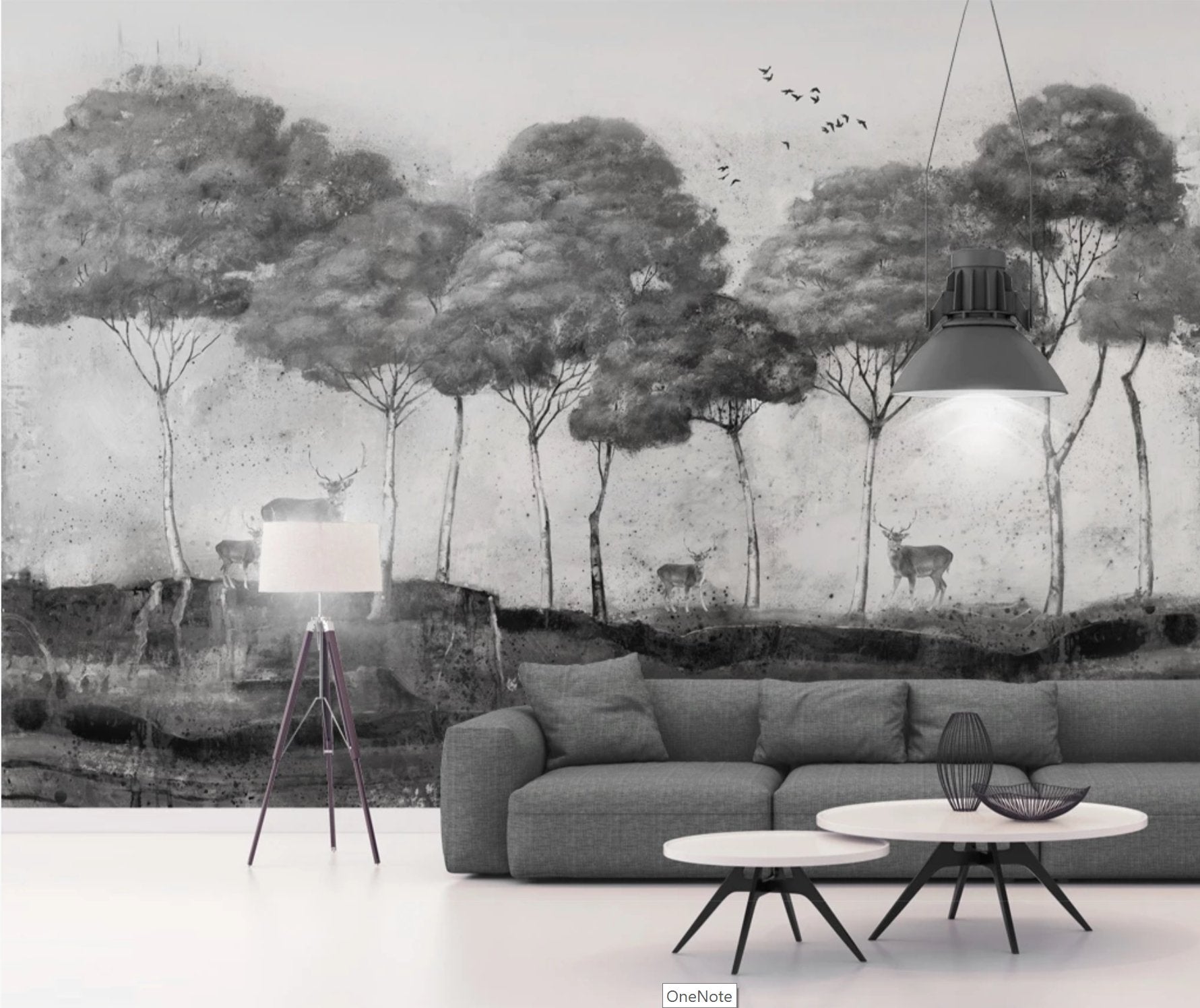 Papier peint panoramique Pins & Cerfs Mystiques - papier peint sur mesure francais - muralconcept