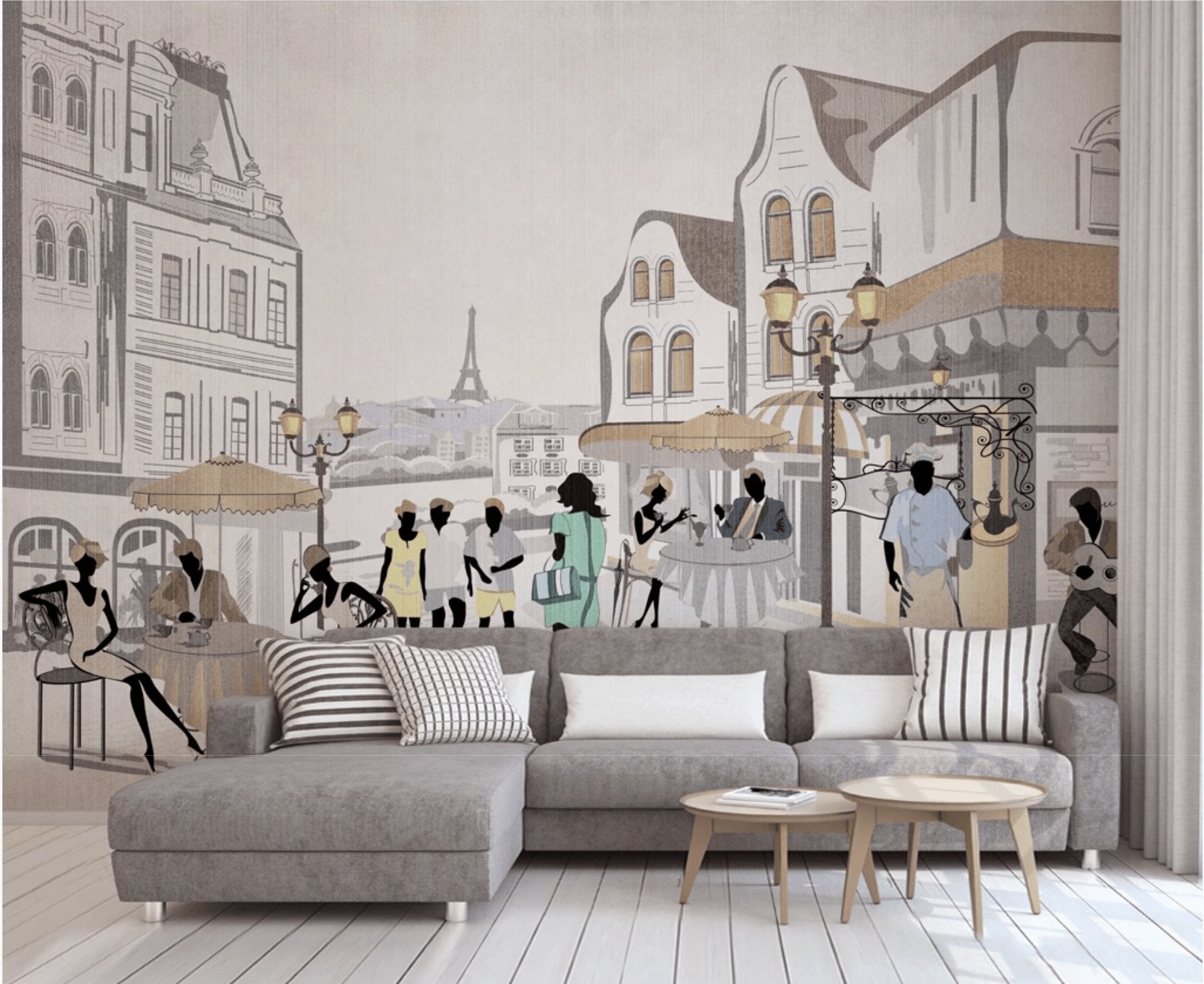 Papier peint Paris café en terrasse - papier peint sur mesure francais - muralconcept