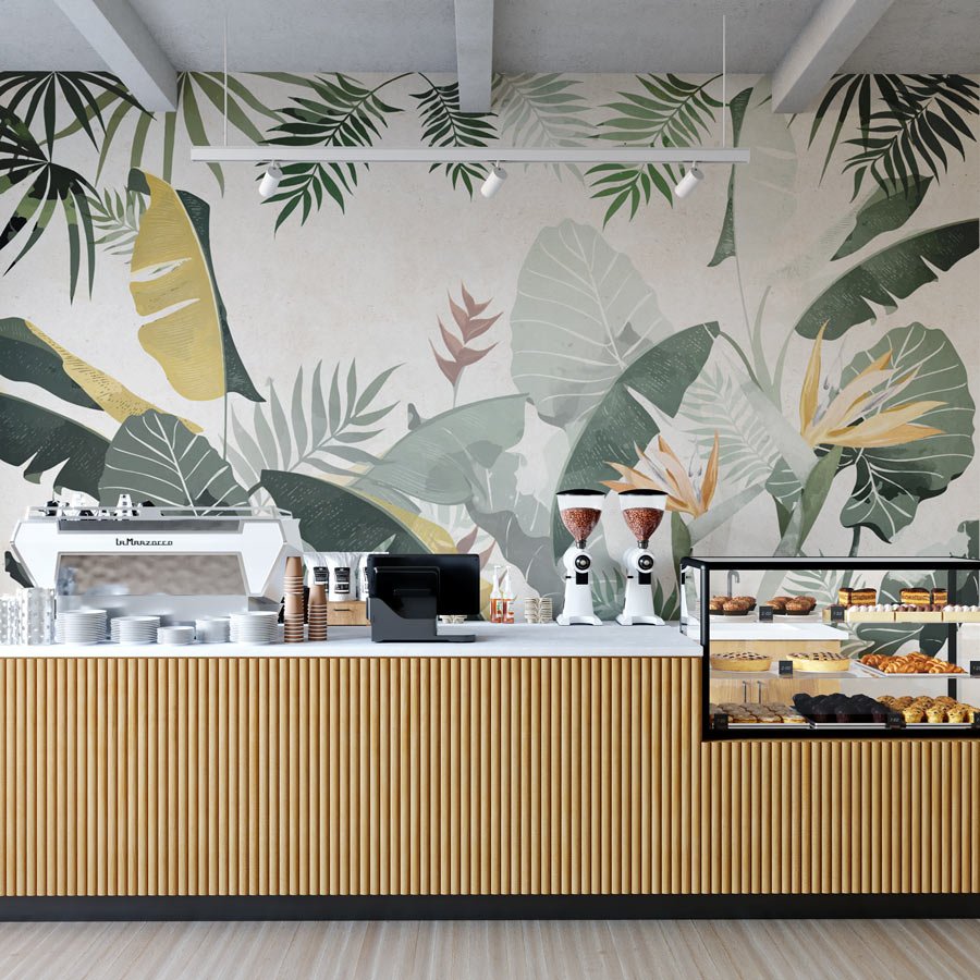 Papier peint sur mesure végétal vert jaune - papier peint sur mesure francais - muralconcept