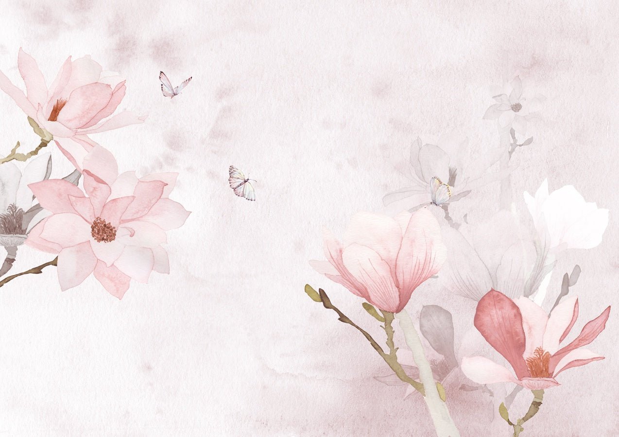 Papier peint aquarelle magnolia rose - Muralconceptpapier_peint_sur_mesure
