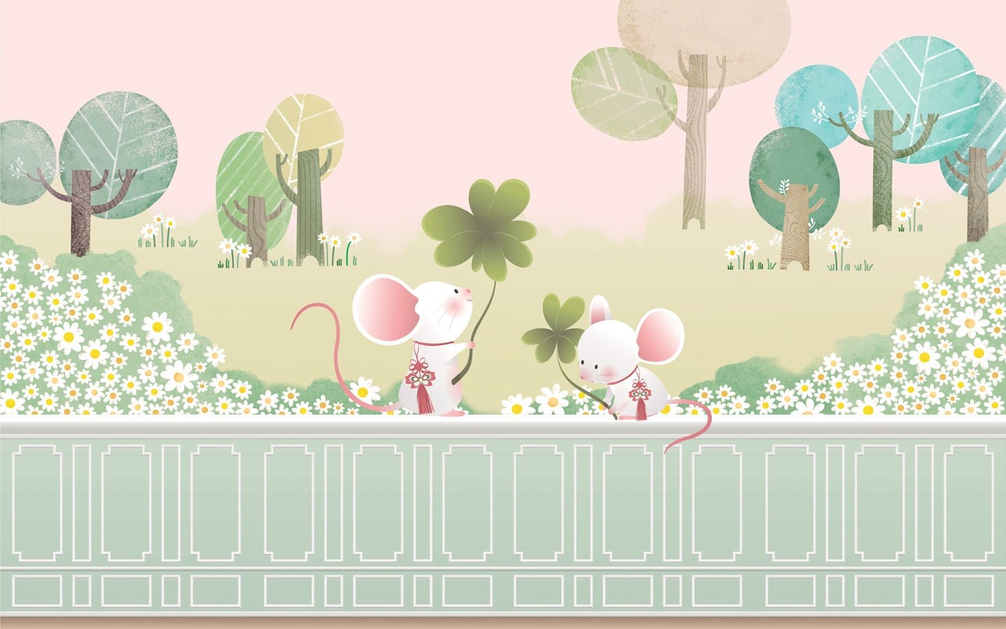 Papier peint bébé souris dans le jardin - Muralconceptpapier_peint_sur_mesure