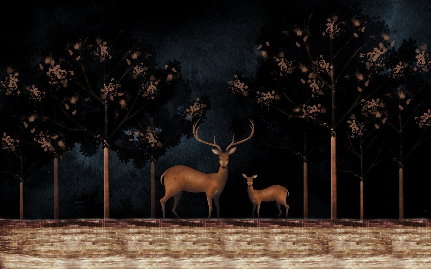 Papier peint biches chic forêt noire - Muralconceptpapier_peint_sur_mesure