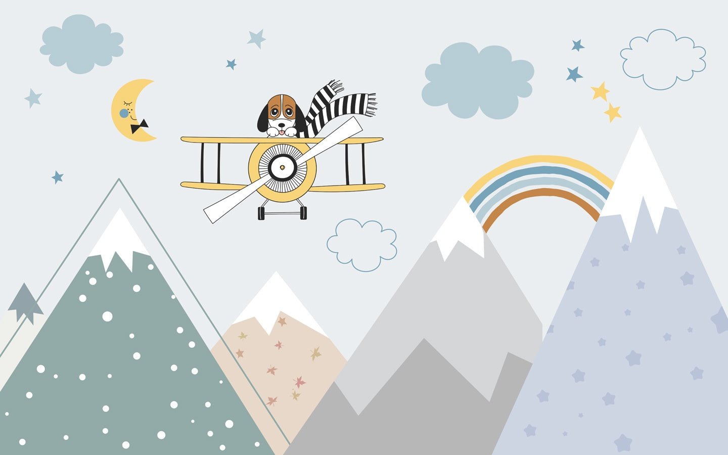 Papier peint enfant montagne scandinave bleu - Muralconceptpapier_peint_sur_mesure