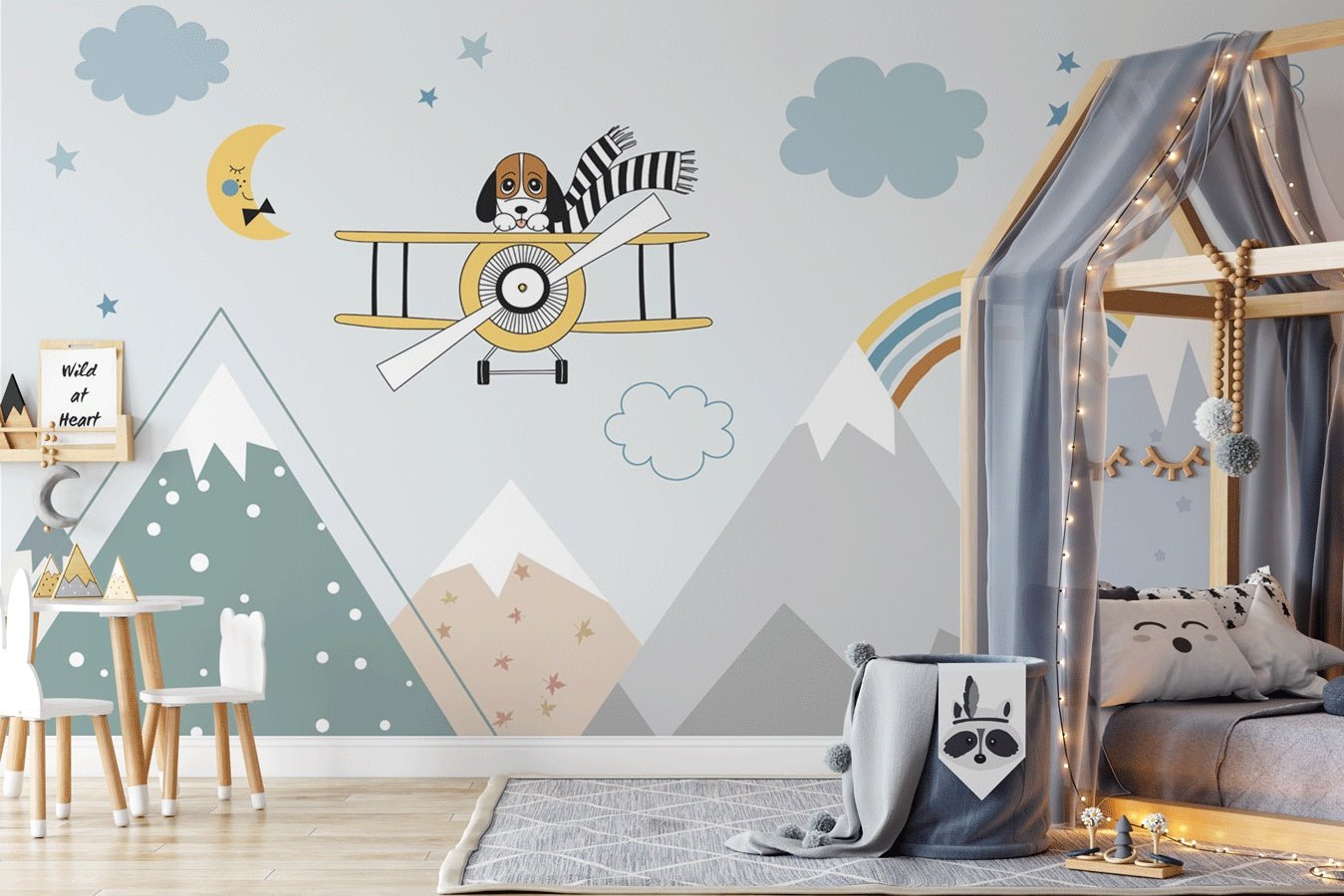 Papier peint enfant montagne scandinave bleu - Muralconceptpapier_peint_sur_mesure