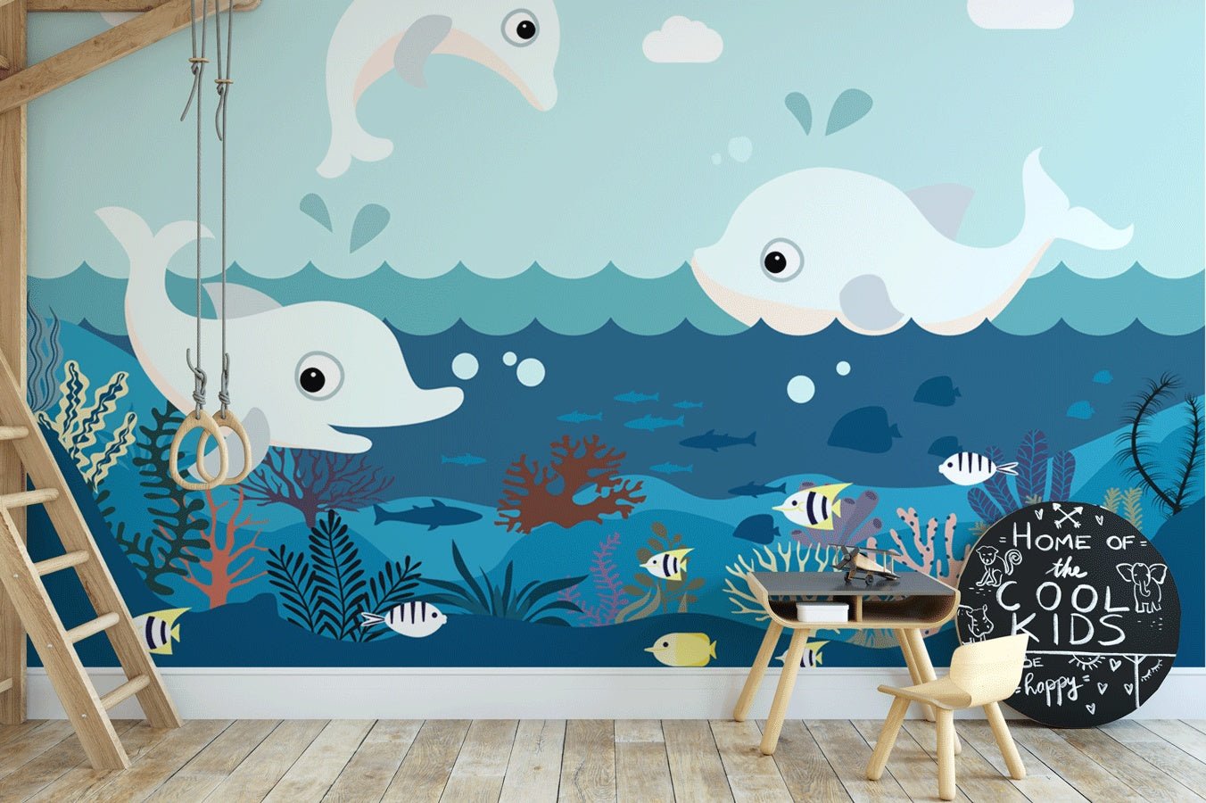 Papier peint enfant océan dauphin mer - Muralconceptpapier_peint_sur_mesure