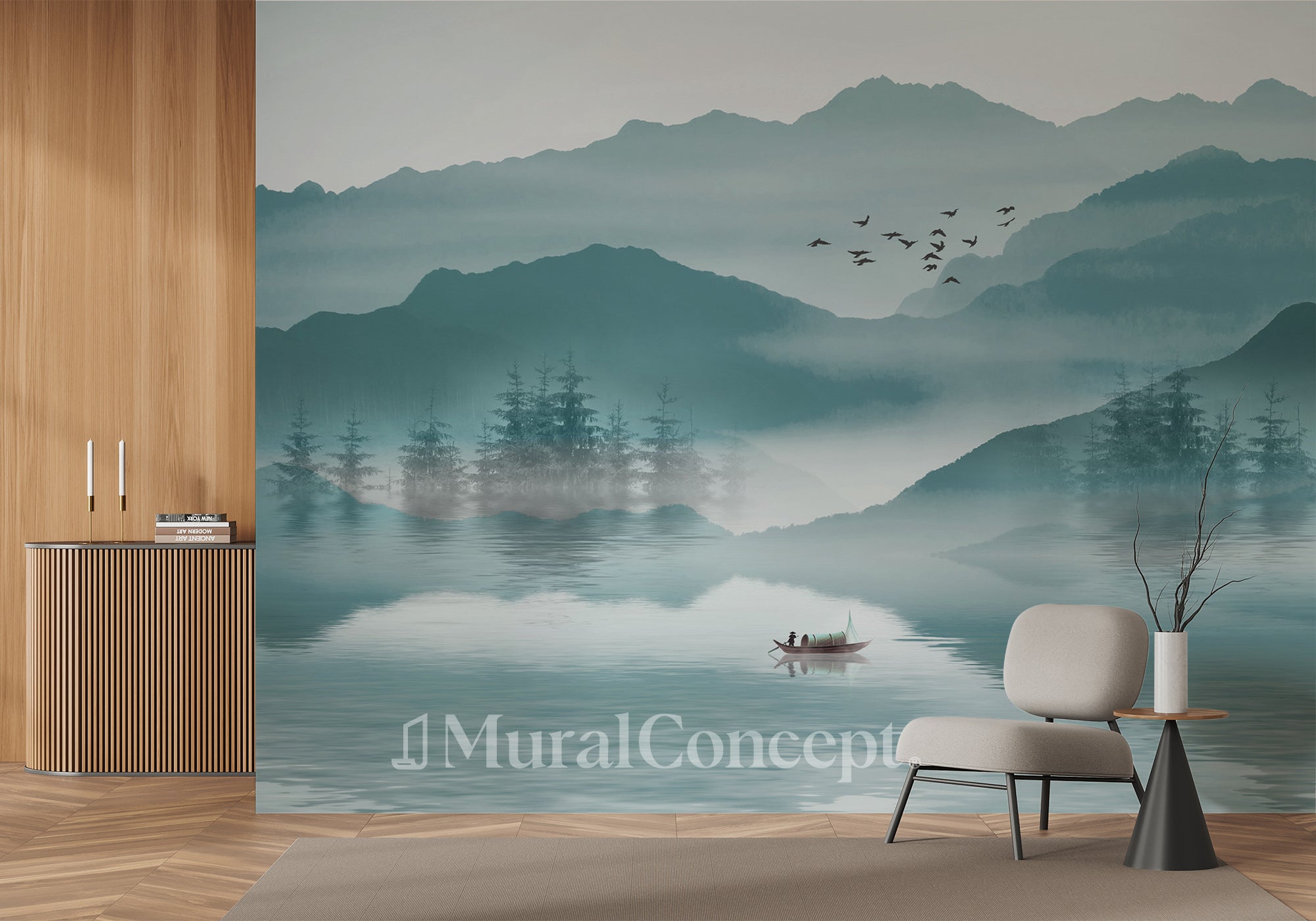 Papier peint entre montagne et lac - panoramique français