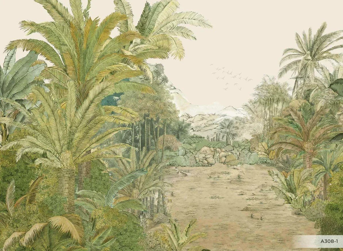 Papier peint exotique paradis vert - papier peint sur mesure francais - muralconcept