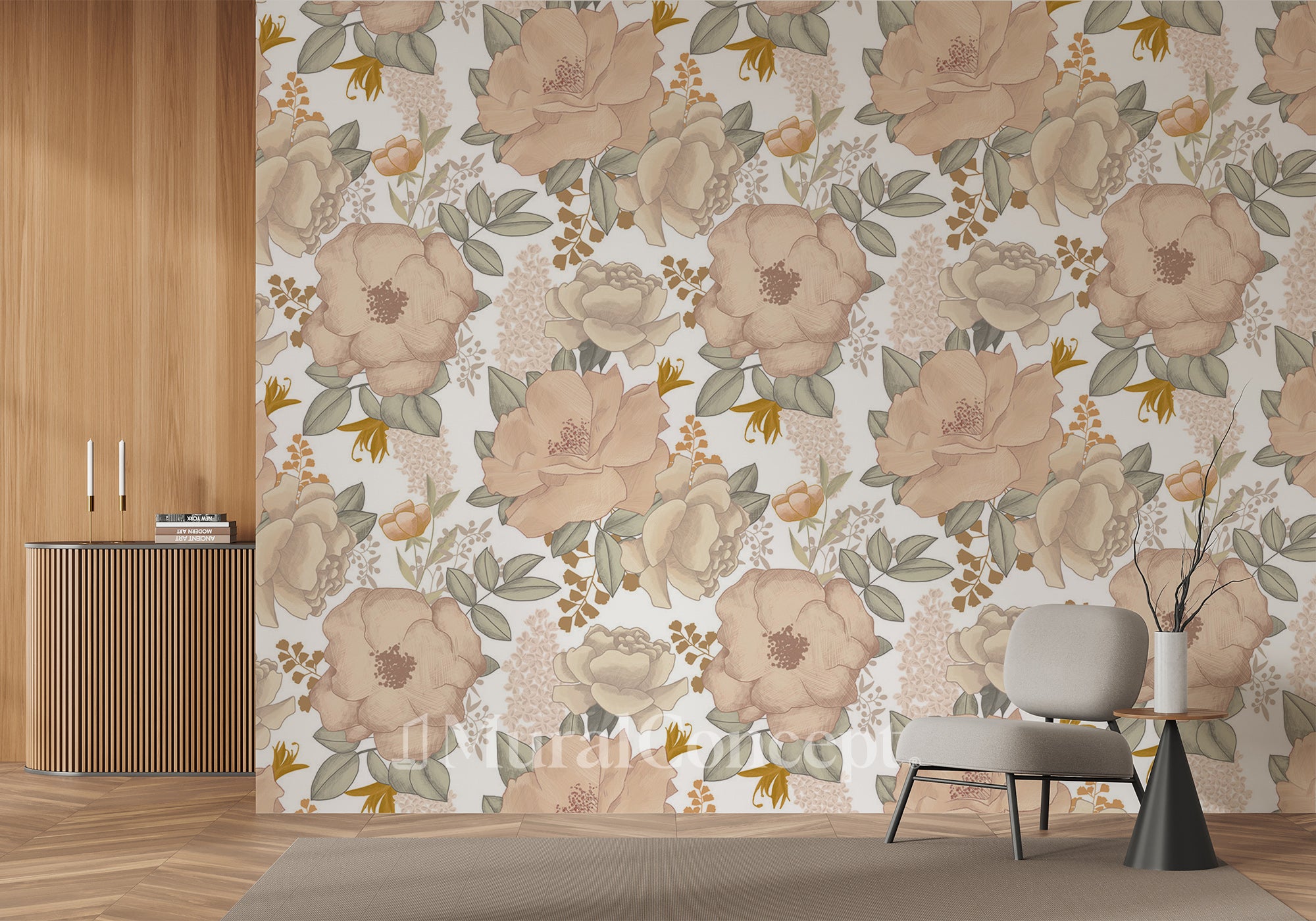 Papier peint fleur pastel terracotta - panoramique français