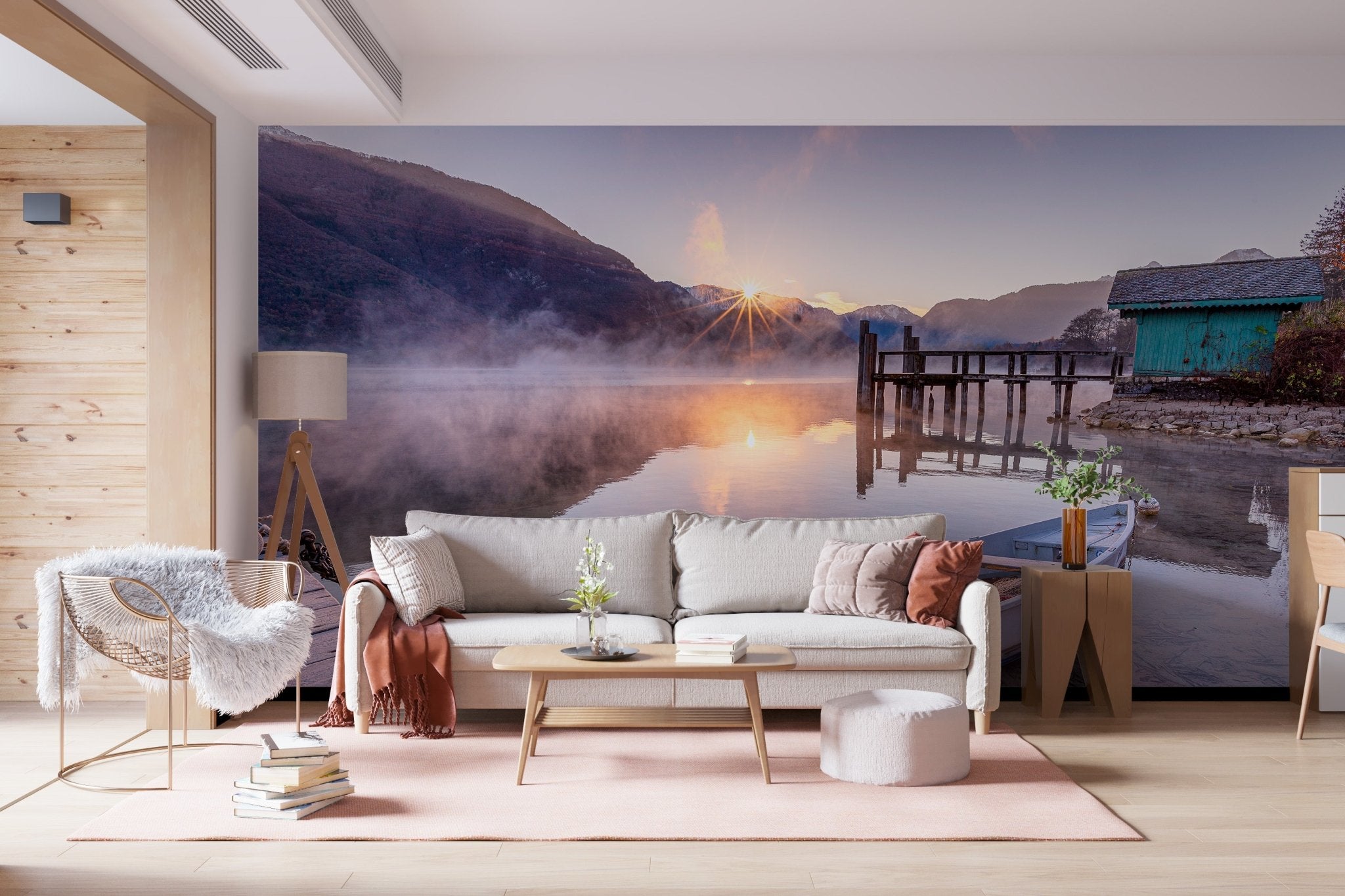 Papier peint la petite barque du bout du lac - panoramique français