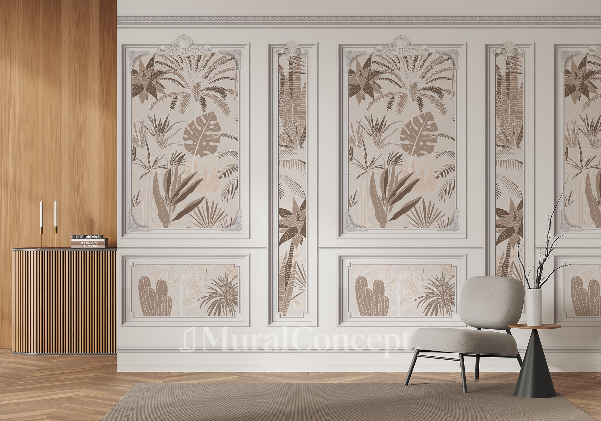 Papier peint moulure Haussmann végétal - panoramique français