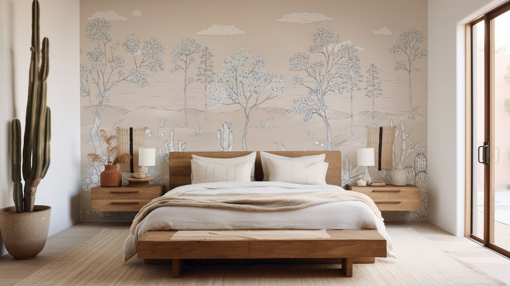 Papier peint oasis cactus tropical, mural concept, tendance