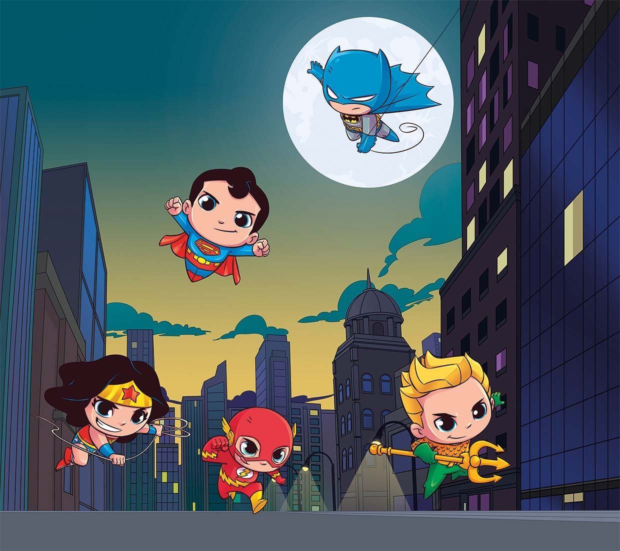 Papier peint panoramique justice league baby BD héro aventures - papier peint sur mesure francais - muralconcept