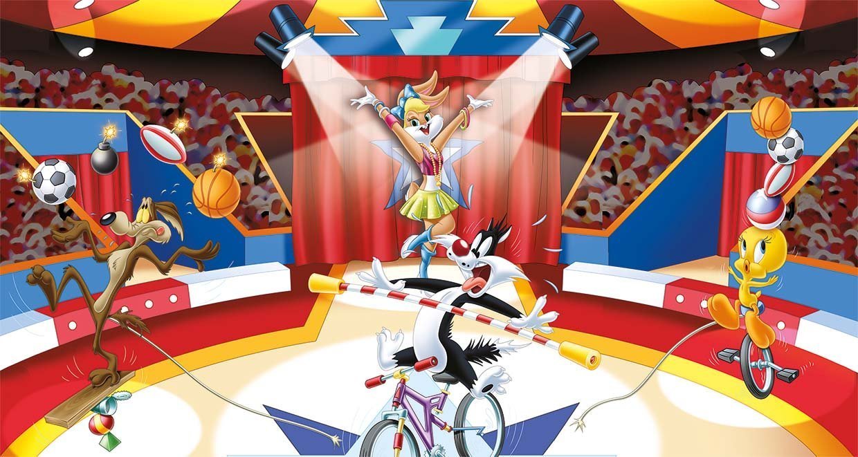 Papier peint panoramique looney cartoon spectacle de cirque - papier peint sur mesure francais - muralconcept