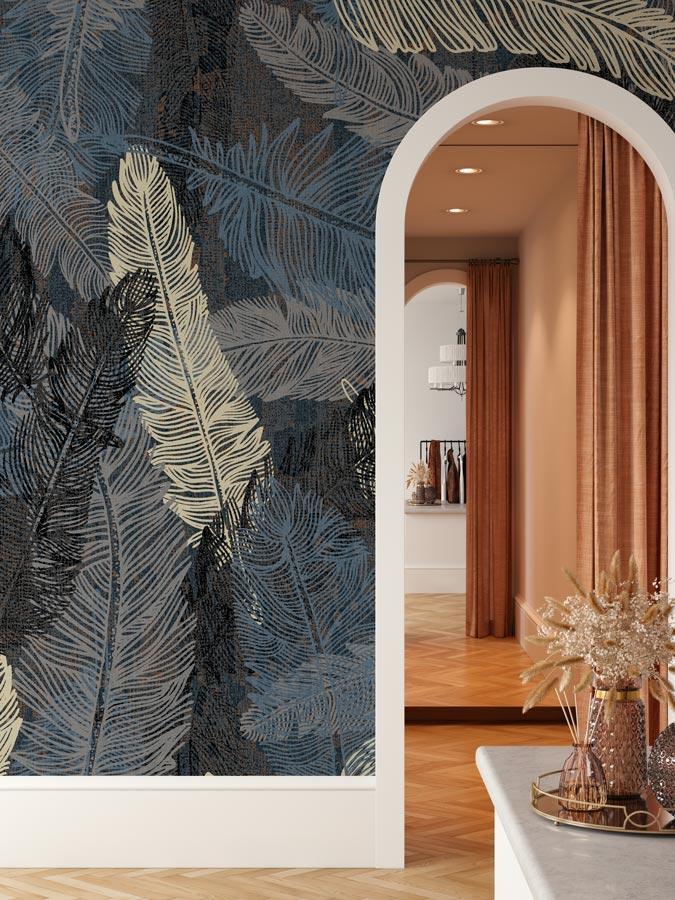 Papier peint plume & Bleu profond - papier peint sur mesure francais - muralconcept