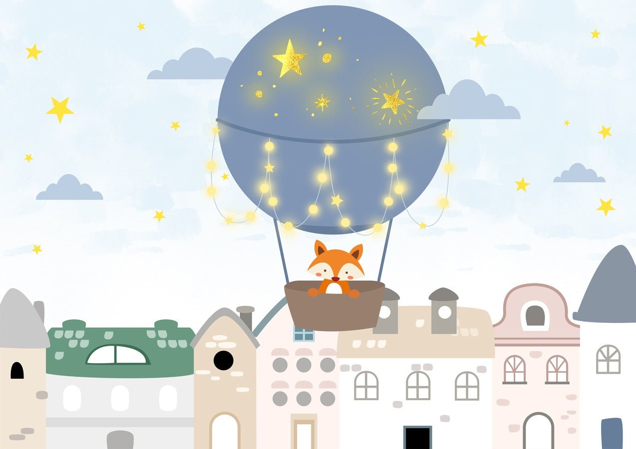 Papier peint renard et montgolfière - Muralconceptpapier_peint_sur_mesure