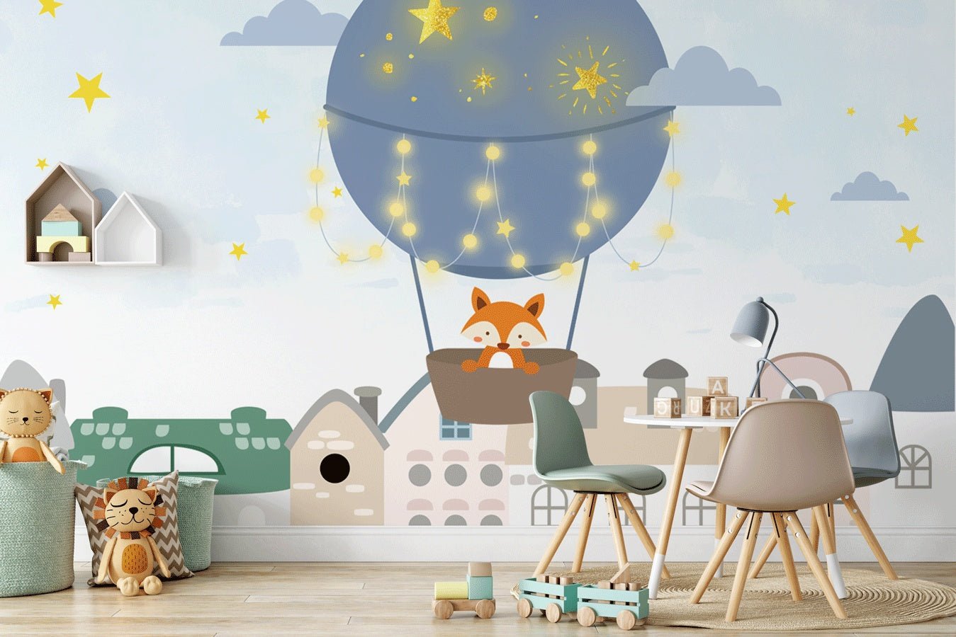 Papier peint renard et montgolfière - Muralconceptpapier_peint_sur_mesure