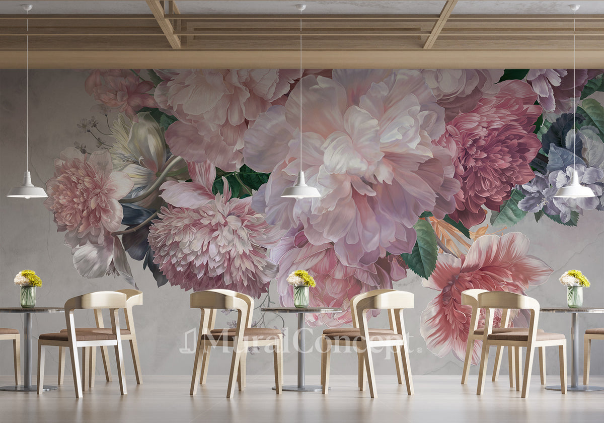 Papier peint restaurant pivoines