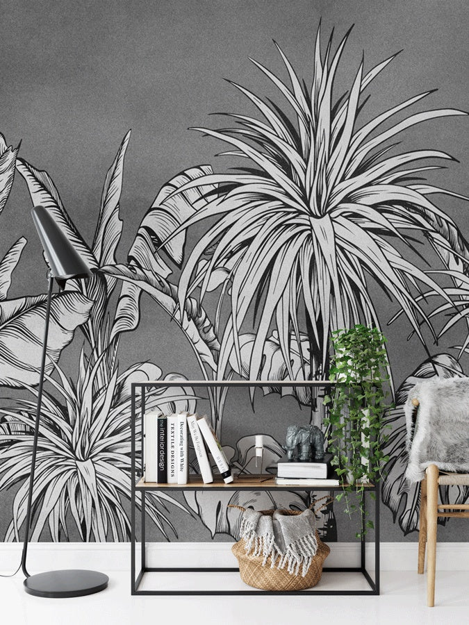 Papier peint tendance jungle noir et blanc - Muralconceptpapier_peint_sur_mesure