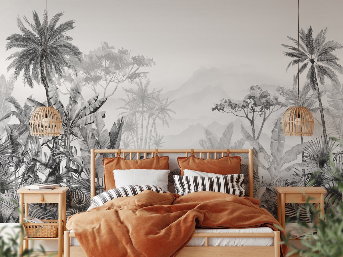Papier peint tendance tropical noir et blanc - Muralconceptpapier_peint_sur_mesure
