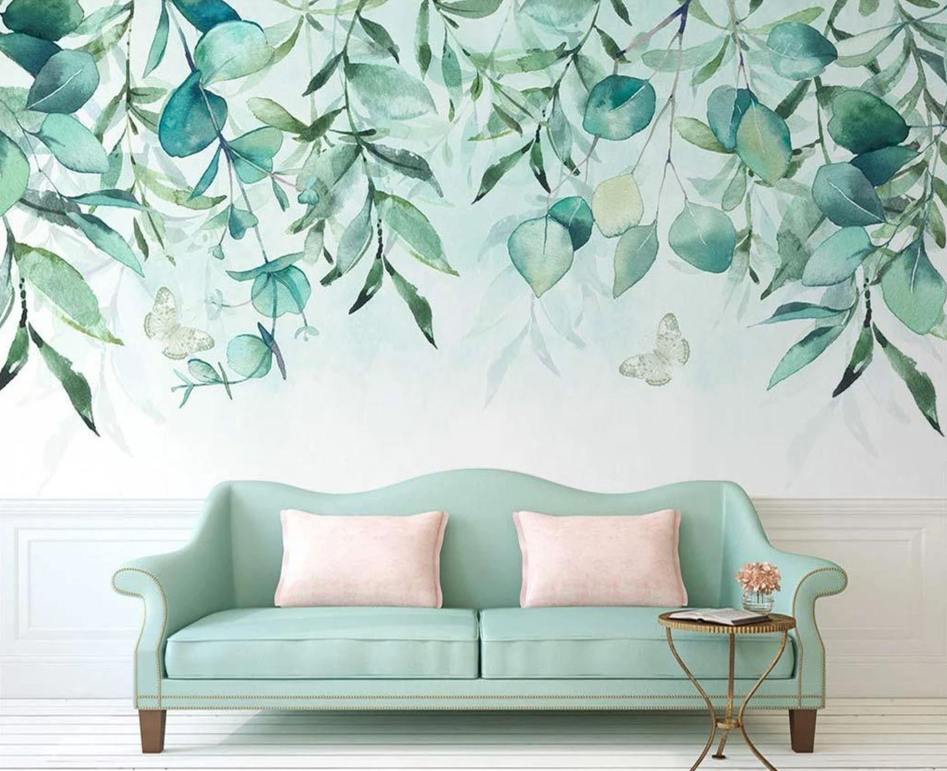 Papier peint tête de lit végétale eucalyptus - papier peint sur mesure francais - muralconcept