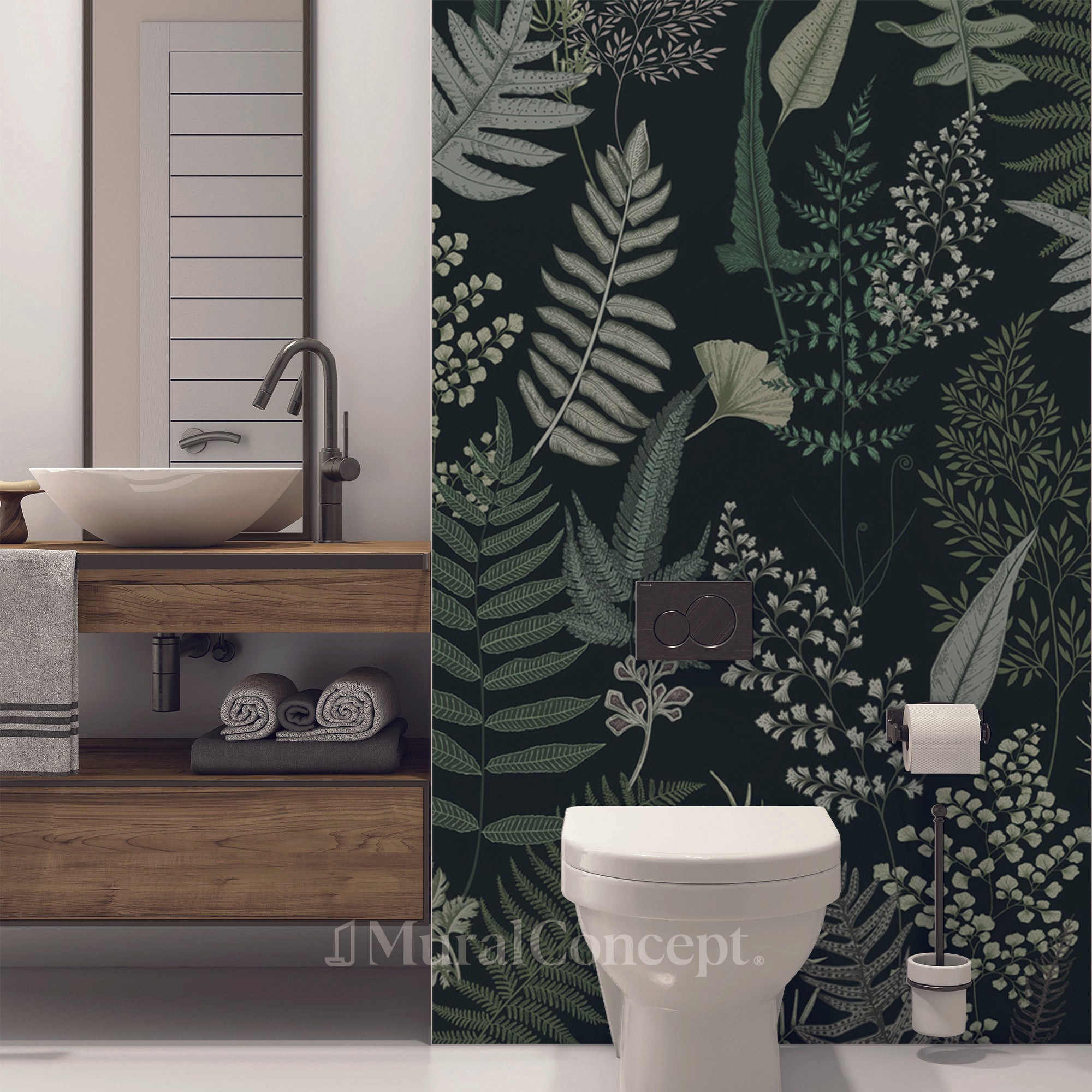 Papier peint toilette dense feuille vert - panoramique sur mesure francais - muralconcept