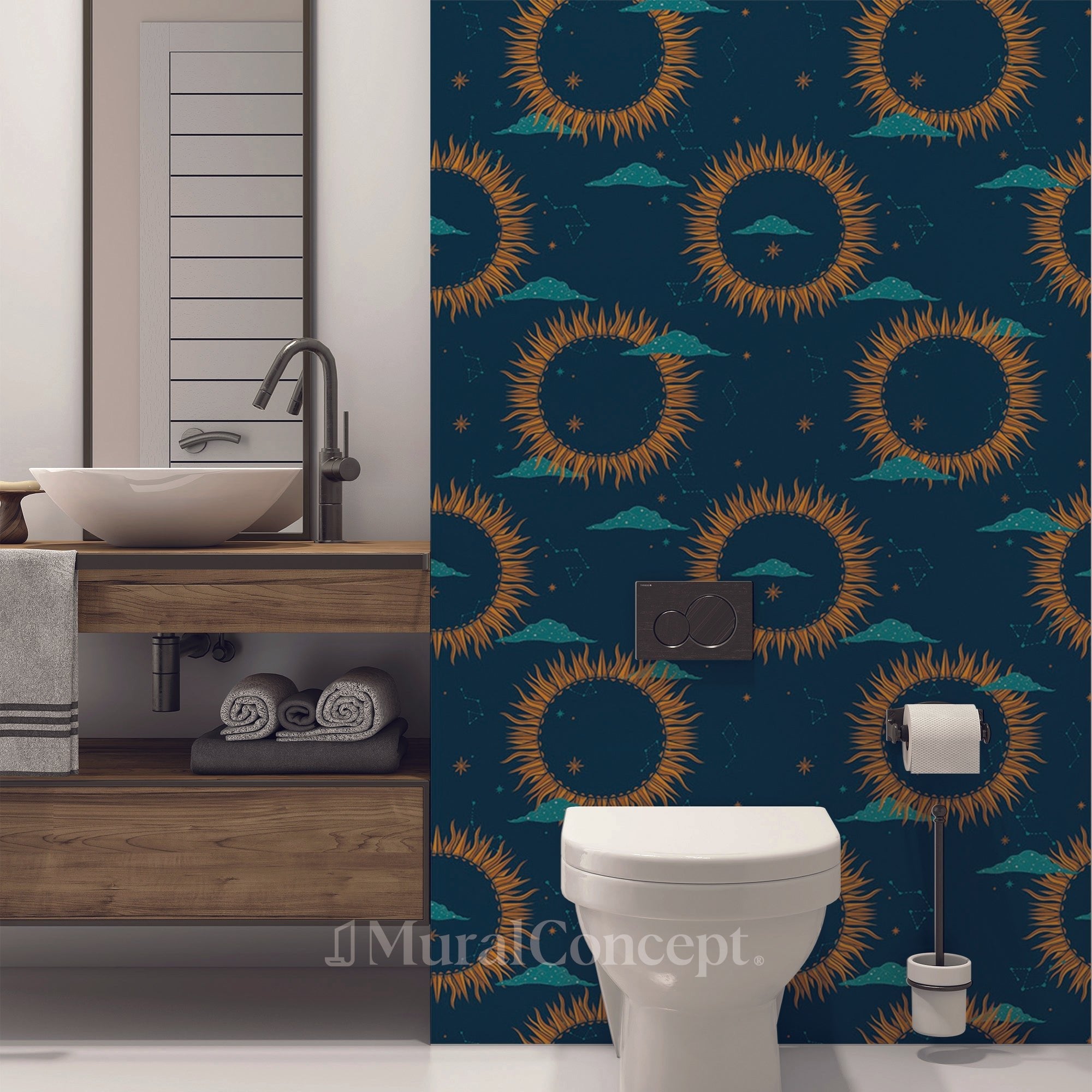 Papier peint toilette soleil céleste - panoramique sur mesure francais - muralconcept