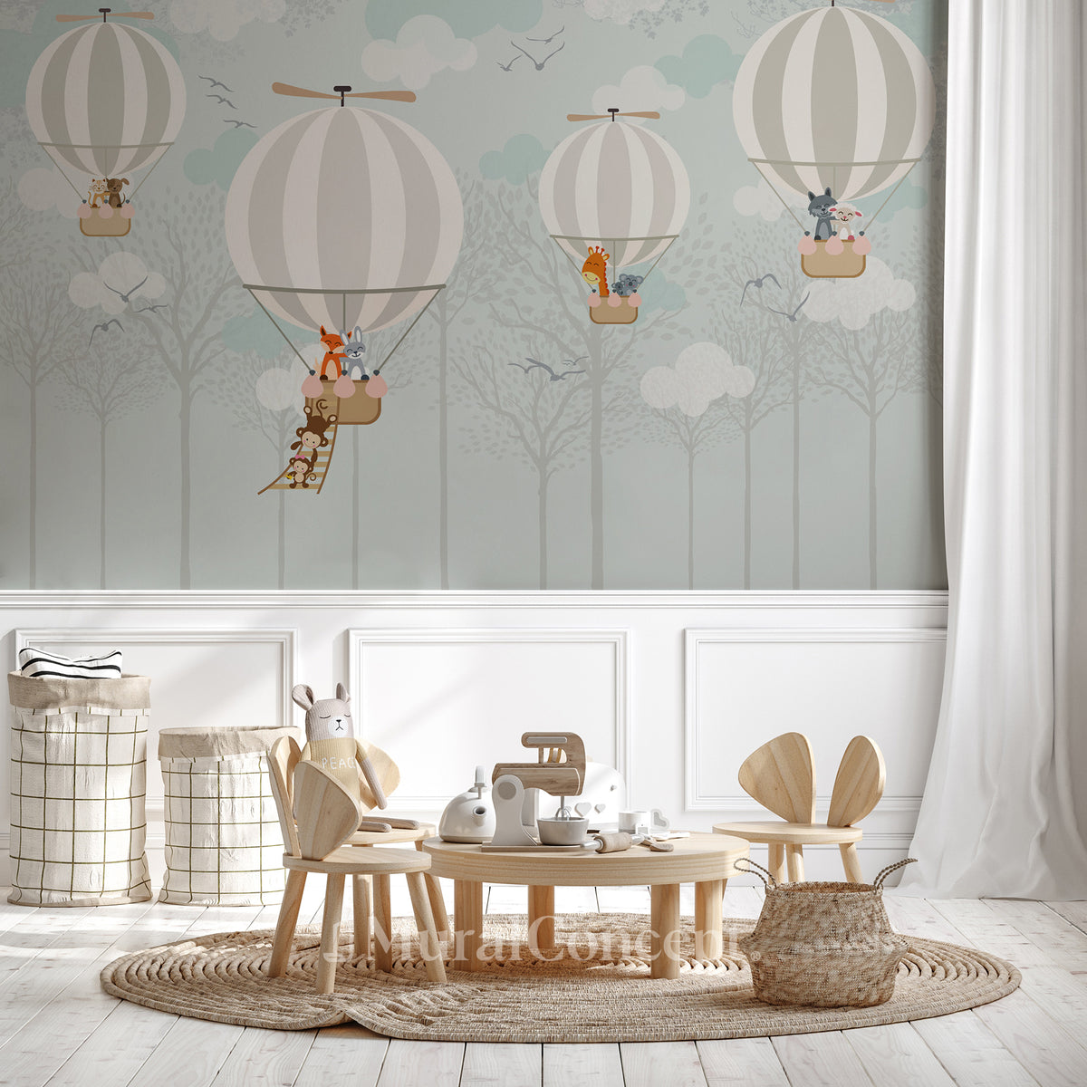 Papier peint enfant nordique montgolfière