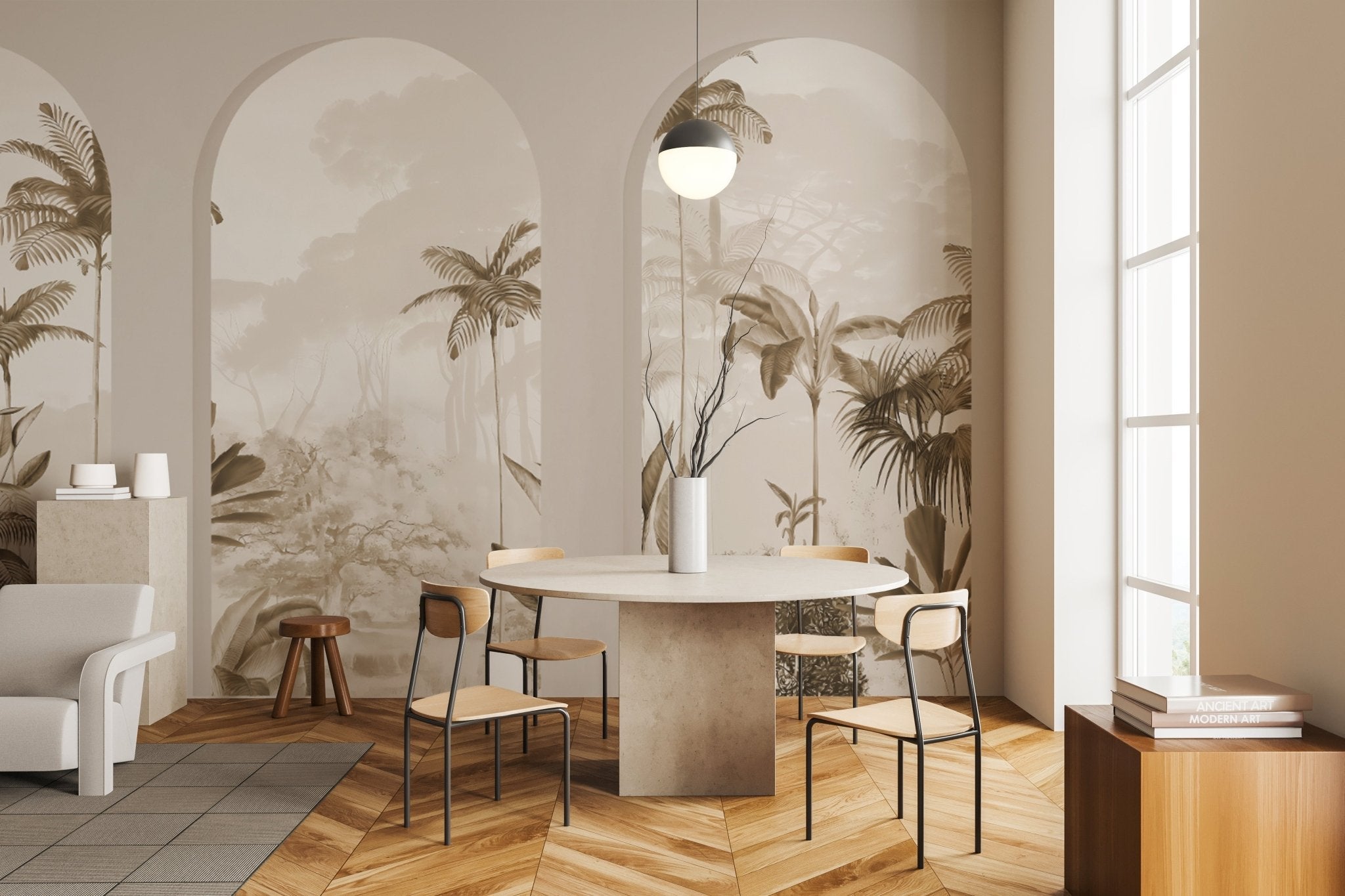 Papier peint arches luxuriantes, mural concept, tendance