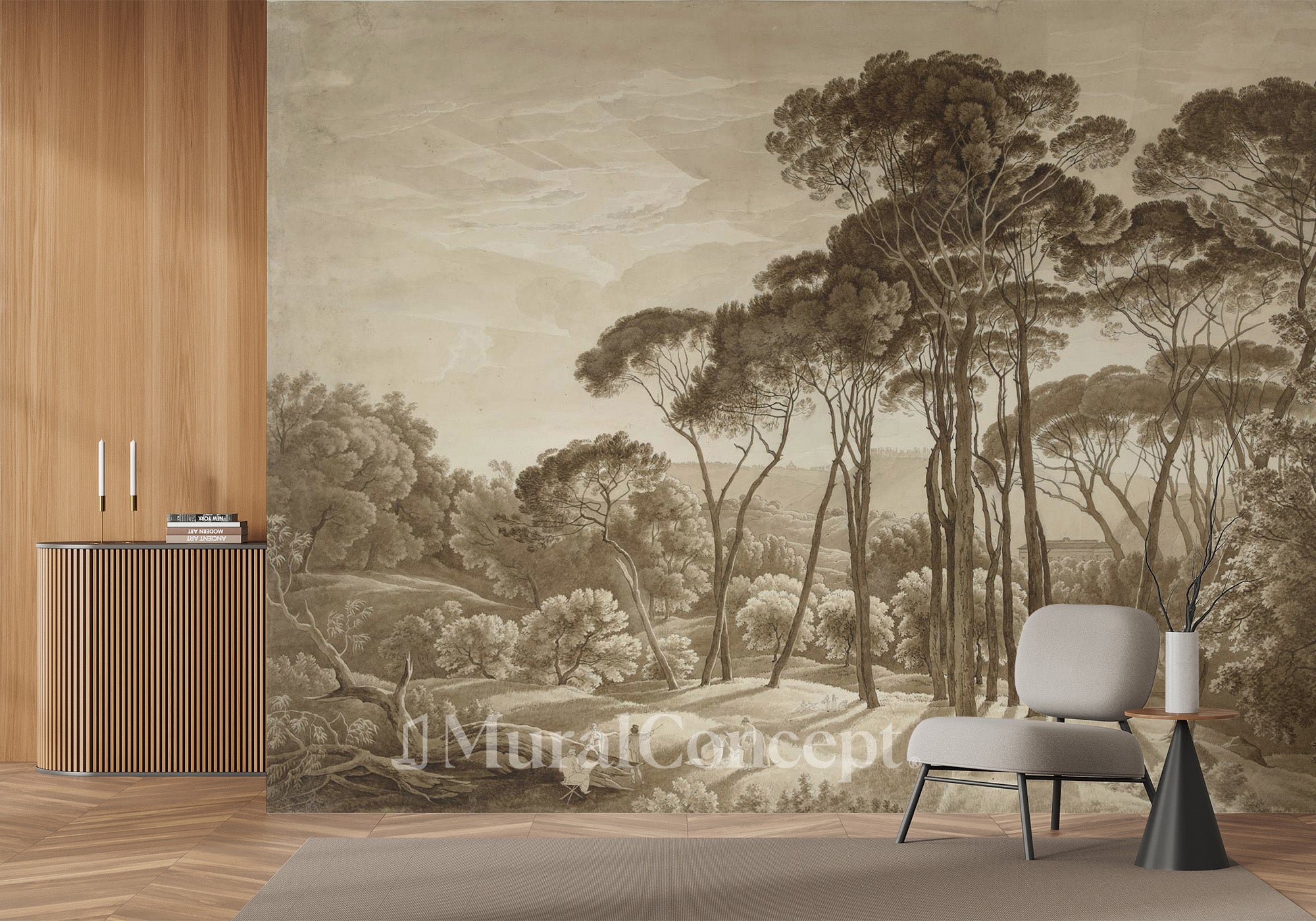 Papier peint panoramique paysage italien ambré - panoramique français