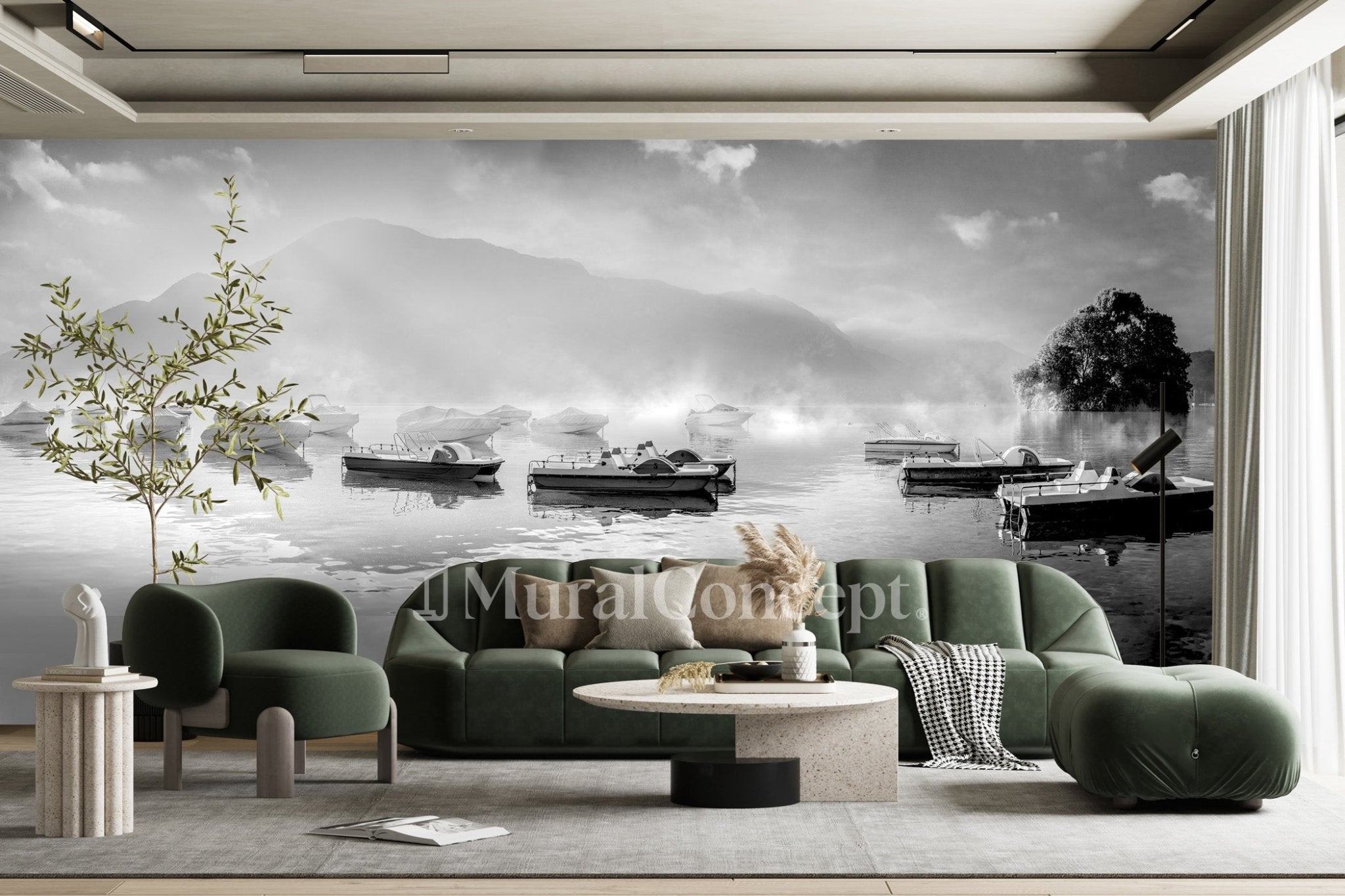 Papier peint un matin frais au lac d'Annecy - panoramique français